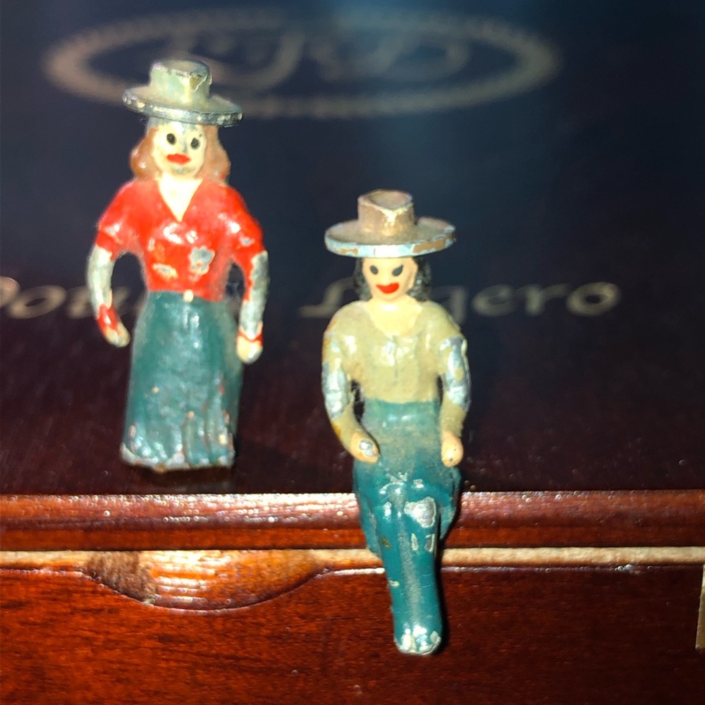 Vintage Mini Miniature Metal Cowgirls